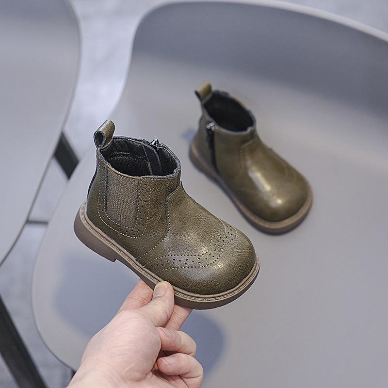 Vintage Style Children Genuine Leather Boots Autumn Fall Kids Ankle Boots Toddler Little Boys Girls Short Boots Brown, Black