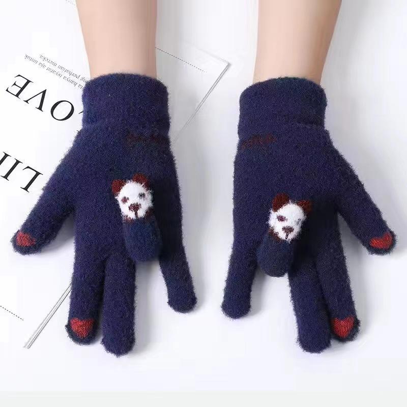 Winter Gloves Winter Girl Thickened Five-finger Student Cute Knitted Cold-proof Riding Touch Screen Warm Cycling Gloves