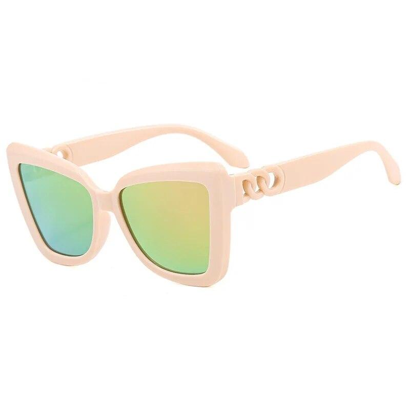 Luksusowe okulary przeciwsłoneczne Cat Eye damskie Vintage Fashion Oversize Mirror Sun Glasses damskie Retro Summer Style Duże oprawki