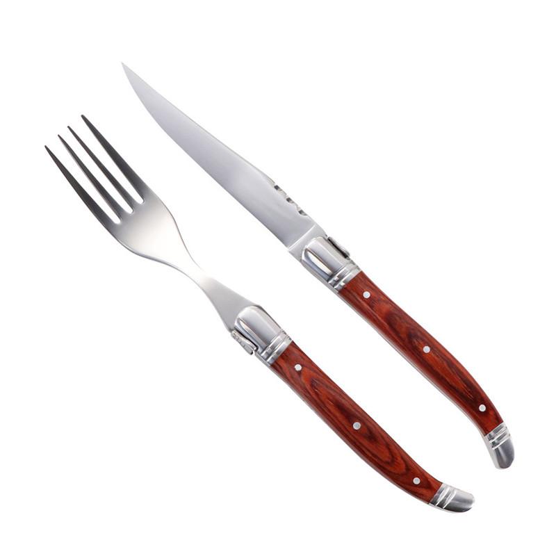 

Laguiole Столовые приборы из нержавеющей стали, нож для стейка, вилка, столовые приборы из красного дерева, ножи для стейка, вилки с ручкой из цельного дерева, набор столовых приборов 2–6 предметов