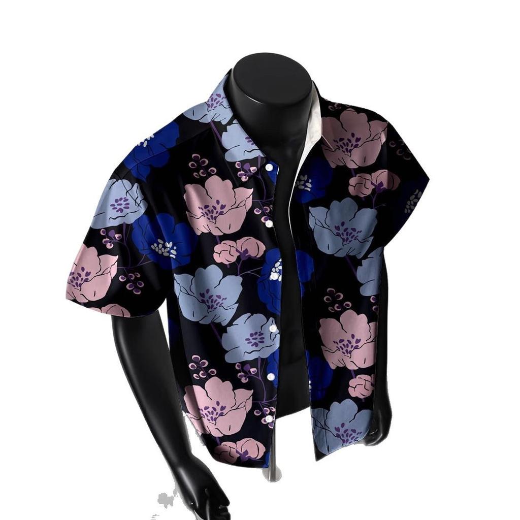 Japanese Tide Hong Kong Style Summer Short-Sleeved Flower Shirt Men'S And Women'S High-End Ruffian Handsome Hawaiian Beach Couple Loose Shirt