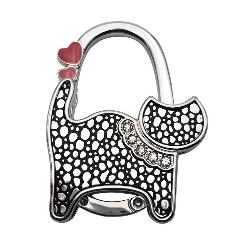 Two-heart Cat Bag Hook: Customizable Logo, Inner-Folding Table Edge Hook for Ladies