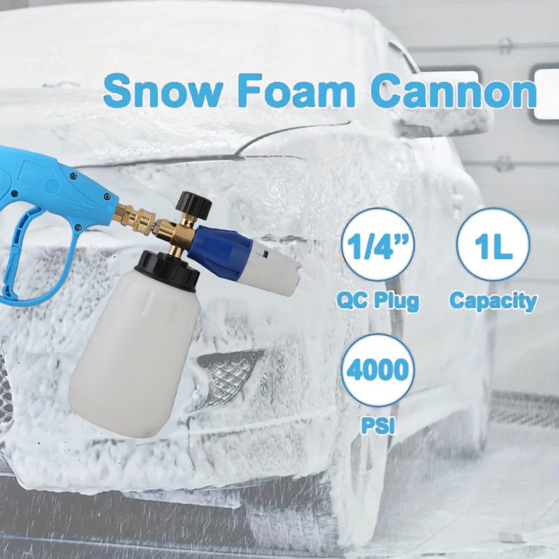 Snowflake Foam Spray Gun with 1L Tank, 1/4" Quick Connect, Adjustable Angle, Professional Car Cleaning Accessory