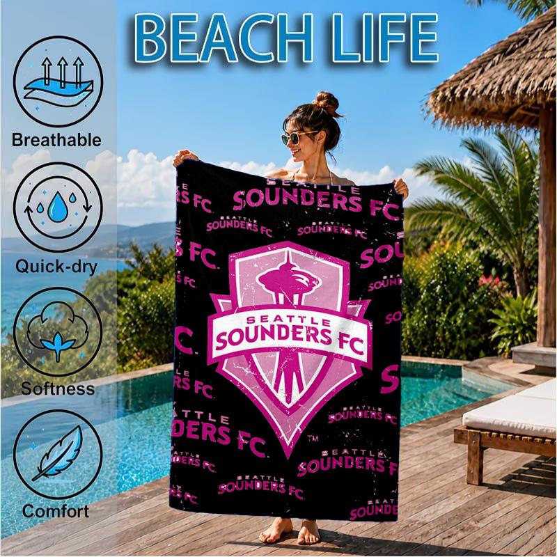 Sea-ttle Fc Logo Printed Microfiber Beach Towel, Soft And Absorbent, Quick-Dry, Ideal for Summer Travel, Beach Essential, Swimming Pool