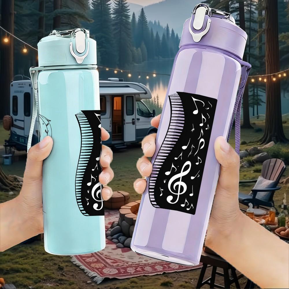 1PC Musical Note Piano Pattern 750ml Color Plastic Sports Water Bottle Leakproof Flip Straw Lid Suitable for Sports Office Home Use