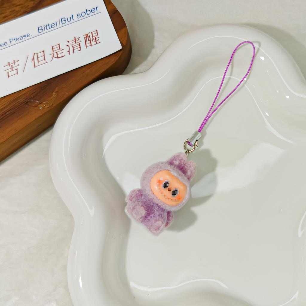 Mobile Phone Rope M34 Flocking Keychain Pendant Rab Cloth Doll Bag Pendant Creative Small Gift Hanging