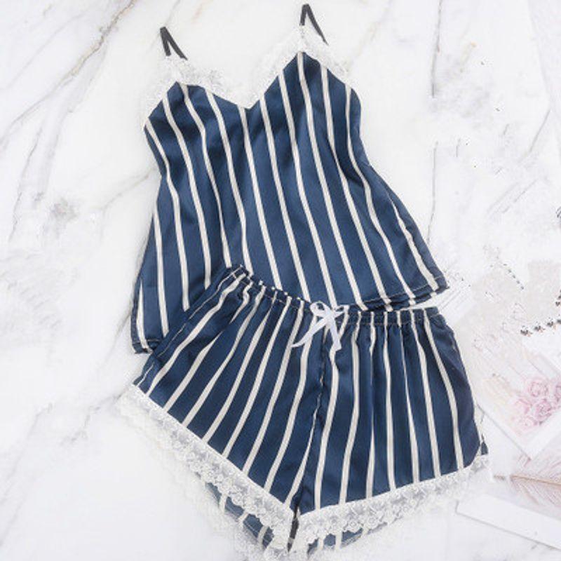 Sling Lace Striped Pajamas Two-Piece Set Sling Striped Pajamas Suit