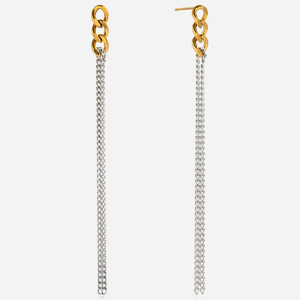 Design Modern Minimalist 18K Gold, Gold and Silver Color Matching Chain Fringed Earrings Earrings