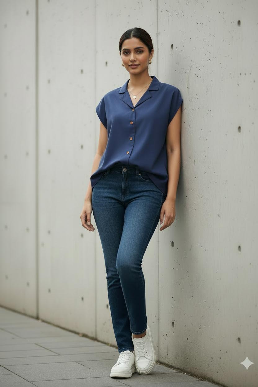 Twilight Blue Notch Collar Shirt 34 тёмно-синий