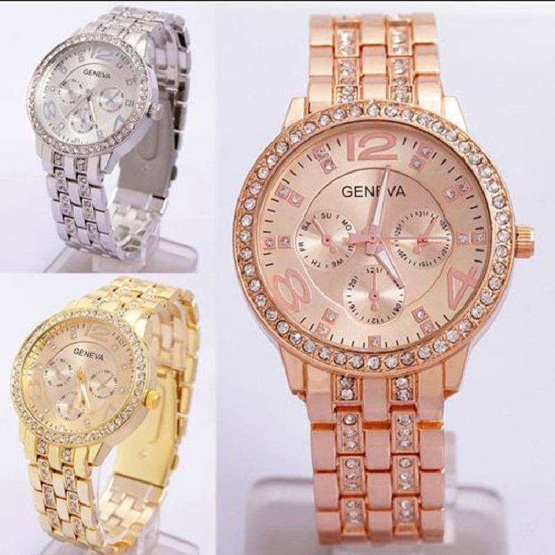 Rhinestone Three Women Eyes Steel Band Quartz Watch Decoratives Delicate Thin