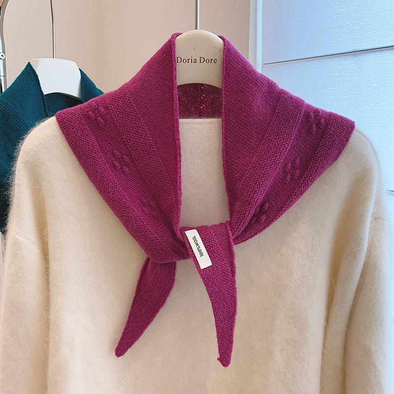 

Style Wool Knitted Jacquard Triangle Scarf Winter Warm Neck Scarf Warm Scarves Solid Color Design Shawl One Size