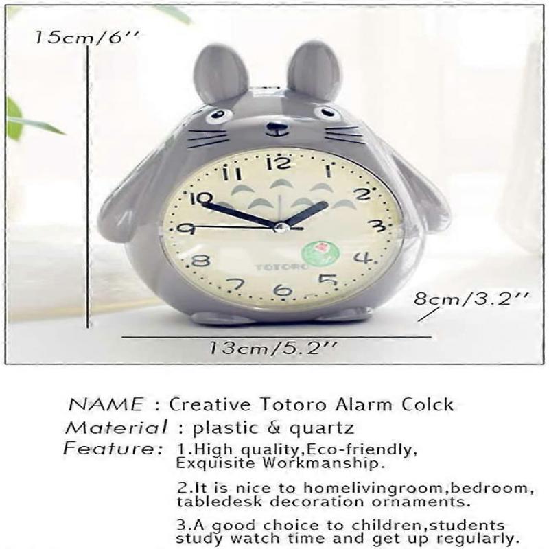 Wekity For Totoro Theme, Snooze Function Silent  And LED Night Light Clocks Best Gift for Kids Teens And Friend,Gray