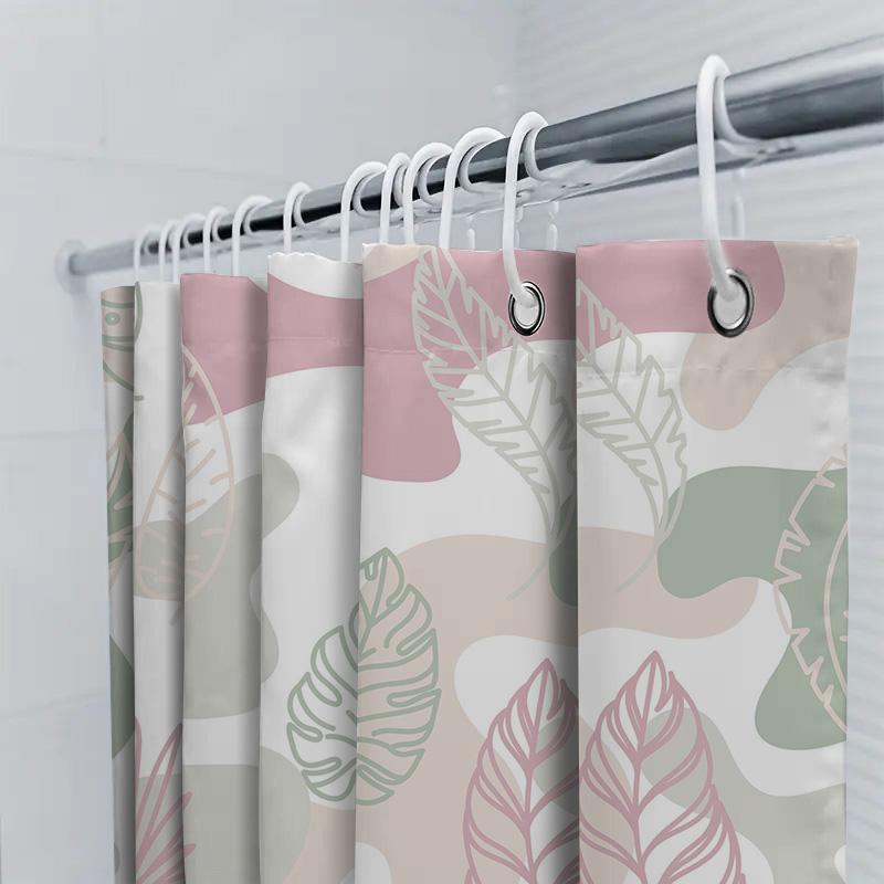 Modern Leaf Pattern Shower Curtain Pink Green Waterproof Fabric For Bathrooms Decorations Diy Home Improvement Accessories