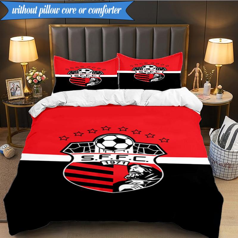 3PCS Soccer Team Crest Design Printed Soft Bedding Set,Including 1pc Duvet Cover And 2pcs Pillowcases Perfect for Bedroom, Dormitory, Fan gift