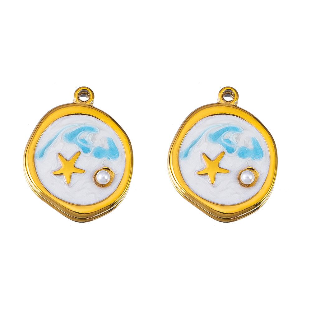 

Irregular Round Charms Oil Drip Enamel Stainless Steel Starfish Pearl, DIY Jewelry, Bracelet Making, Charms, 2 pcs/lot синий