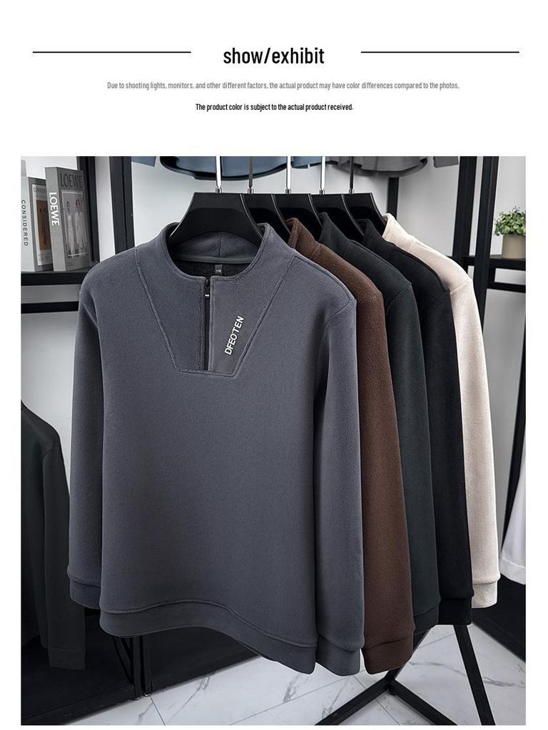 Men's Plush Half-Zip Stand Collar Fleece Sweatshirt for Autumn/Winter