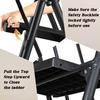 4 Step Ladder, Sturdy Steel Stool with Anti-Slip Wide Pedals, Handrail, Safe-Lock Design, Pass 330 lbs Load Testing, Folding Portable Black