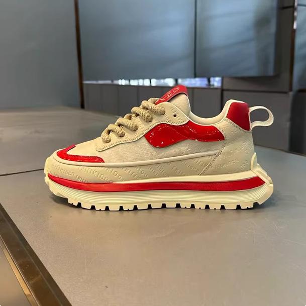 Spring and Autumn New Thick-soled Leather-faced Breathable Dad Shoes Lace-up Light Luxury Sports and Leisure Shoes Xlz