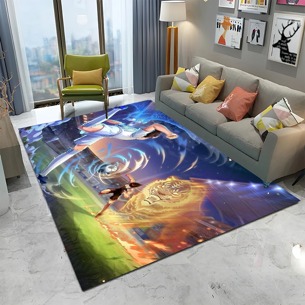 Anime Captain Tsubasa Fußball Cartoon Teppich für Zuhause Wohnzimmer Schlafzimmer Sofa Fußmatte Dekor, Kinder Teppich Rutschfeste Bodenmatte