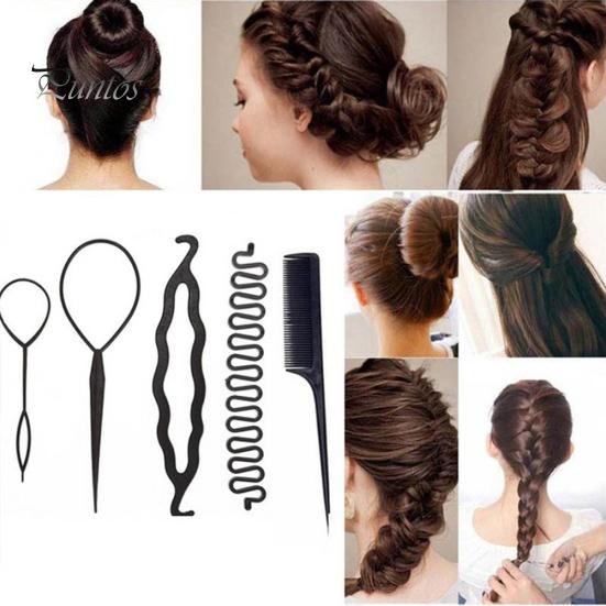 5Pcs Women Pull Hair Hook Needle Stick Fishtail Coil Comb Hairstyling Tools