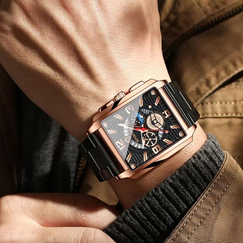 Mode Herren Armbanduhren Luxus Leuchtende Wasserdichte Datum Mann Uhr Quadratischen Zifferblatt Edelstahl Quarz Herren Uhren