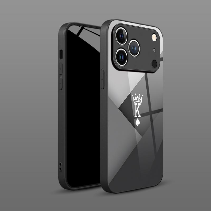 Minimalist Elegant Crown K Pattern HD Glass Phone Case for iPhone 17 17Pro 17ProMax 17Air 16 16Pro 16ProMax 16Plus 16e