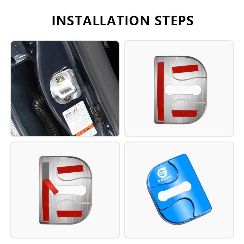 4PCS Car Door Lock Cover Stainless Steel Protection Accessories For Volvo C70 CX70 AWD EX30 EX90 EM90 C40 S40 S80L XC90 V90 S60 FC8H3