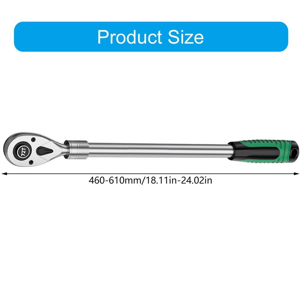 Long Handle Ratchet Wrench 72 Teeth Mechanism Construction 8 Stage Length Adjustment Nonslip Rubber Handle For Mechanics