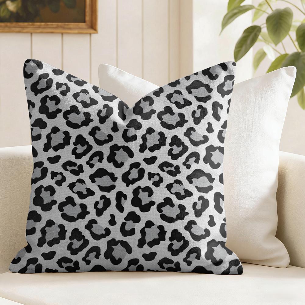 Rosa Leopardenmuster Kissenbezug Natürlicher Leinenstoff Beidseitiger Druck Zierkissenhülle für Sofa Couch Heimdekoration