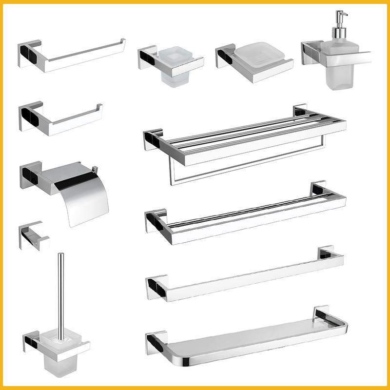 Accesorii negre pentru baie Raft pătrat din oțel inoxidabil Suport pentru prosoape Suport pentru șervețe Cârlig pentru haine Suport pentru pahare Pandantiv pentru perie de toaletă
