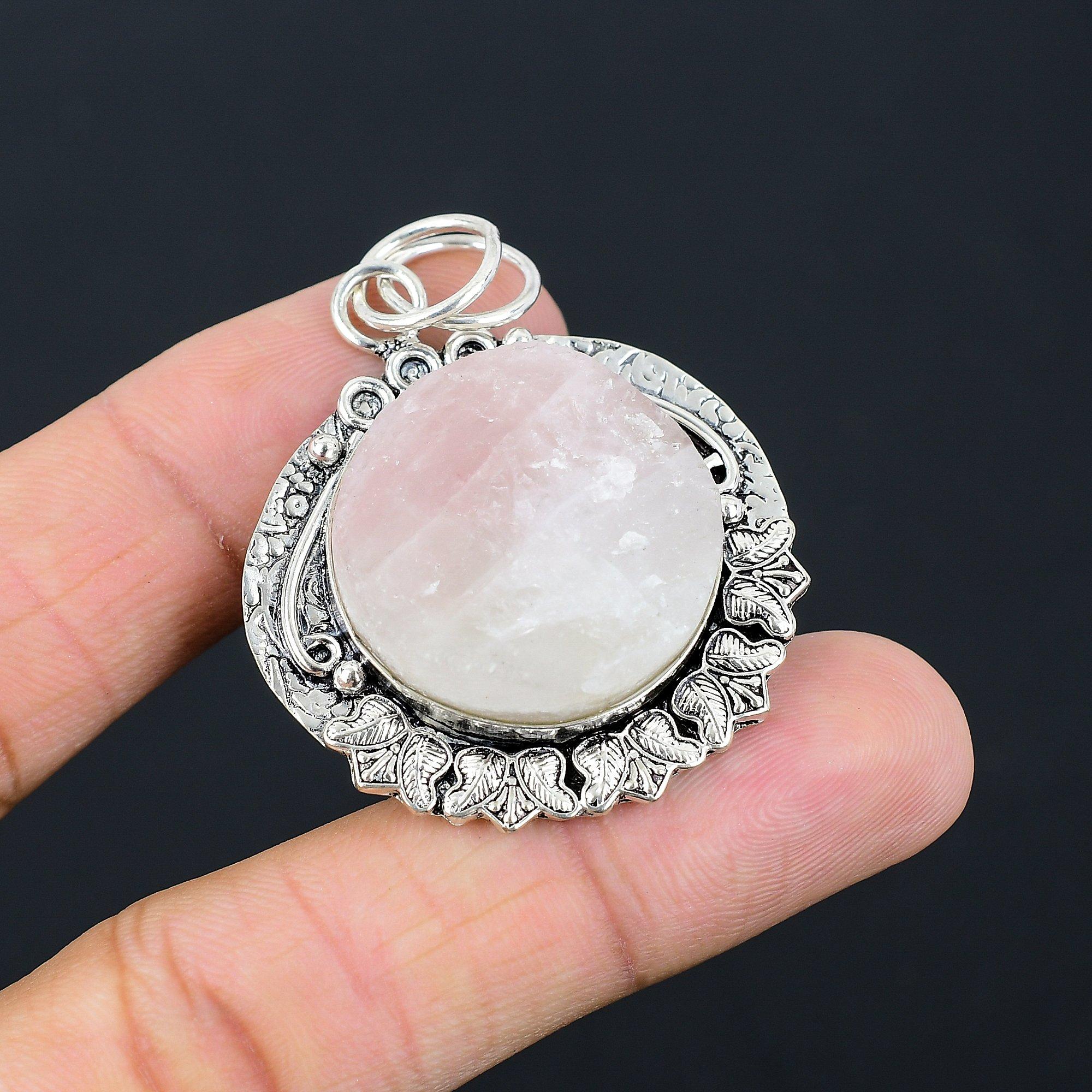 925 стерлингового серебра Натуральный розовый кварц Необработанный Уникальный Мать Элегантный Новый Подвеска