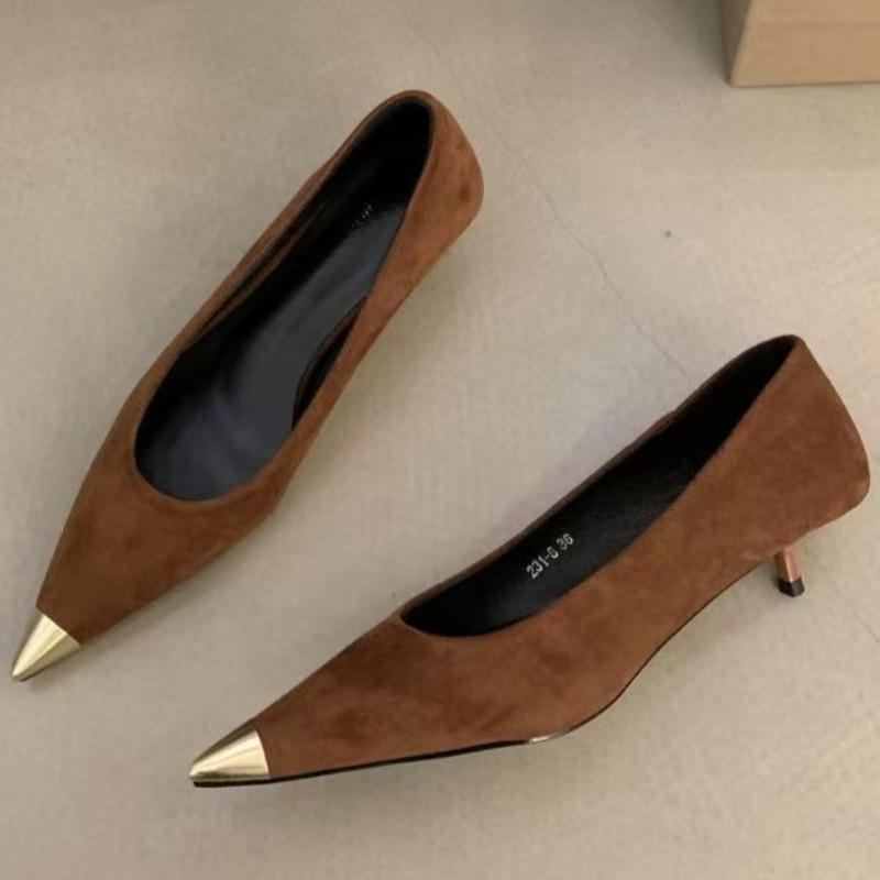 French Pointed Toe Leopard Pattern Temperament Shallow Mouth Single Shoes Women's Spring and Autumn New Suede Stiletto Shoes