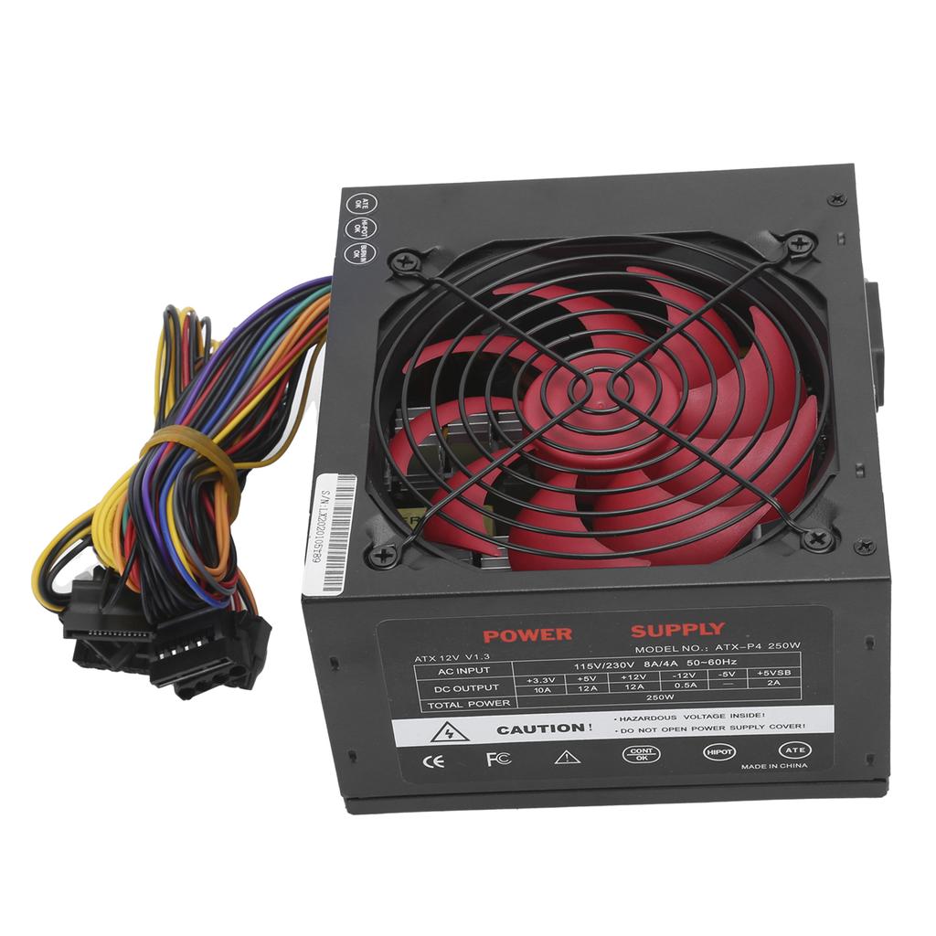 Power Supply for PC Computer Accessories Red Fan Manual Adjustable 115 ATX-250W