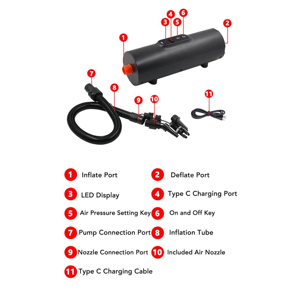 Cordless Inflator Pump High Pressure Electric Air Pump for Inflatable Tent Kayak Boat Float Bed