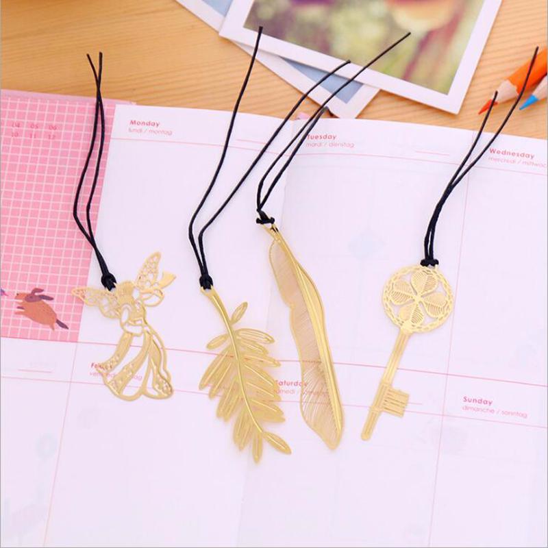 1set Feather Angel Key Bookmarks Creative Classical Exquisite Mini Metal Art Pattern Bookmark
