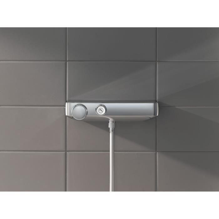 GROHE Ensemble de douche 3 jets Grohtherm SmartControl 34720000-Barre de douche 60 cm-Economie d'eau-Anti-torsion-2 Tablettes-Chrome