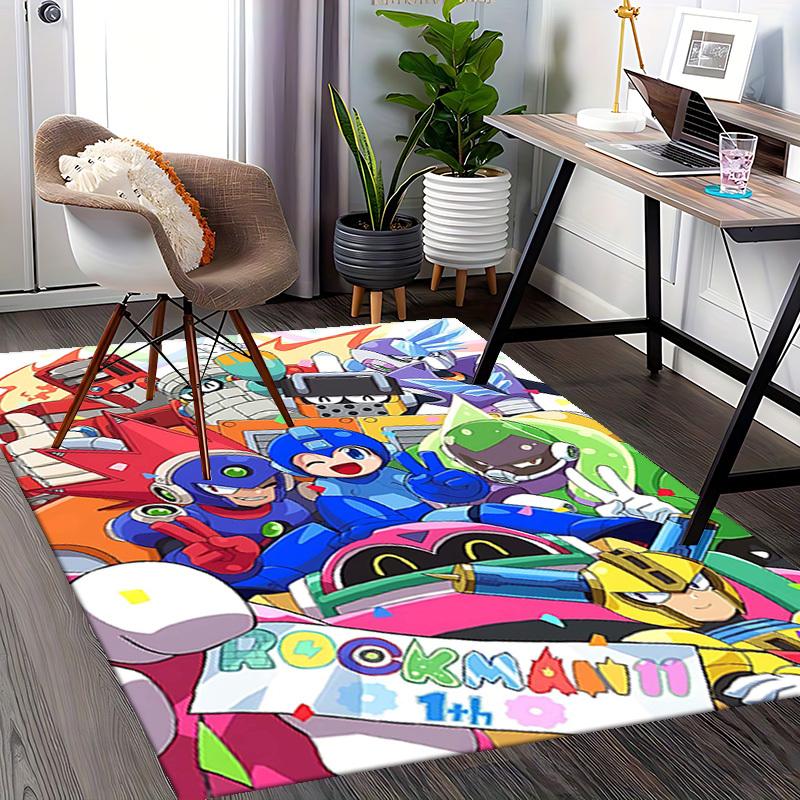 1pc Mega Man Rockman 11th Anniversary Anime Cartoon Design Office Chair Mat Non-Slip Carpet for Home Decor, Gaming Room, Seasonal Gift.U006