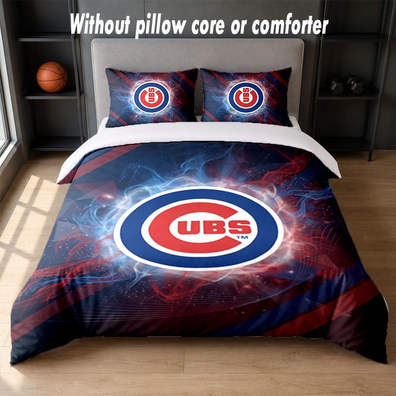 Chicago Cubs Design Bed Bedding Set 1 Duvet Cover + 2 Pillowcases Soft Breathable Household Bed Linens