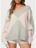 European & American 2026 Autumn/Winter Women's Academy Style Color Block V-neck Knit Sweater