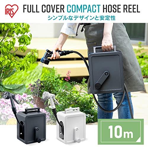 IRIS OHYAMA 10m Hose Reel, Dark Gray, FCH-10M, Perfect Father's Day Gift, Full Cover, Faucet Joint, Water Type Switching Function, and Easy-to-Carry H