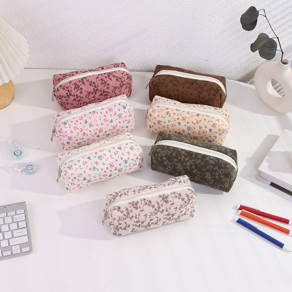 New Fresh Floral Pen Bag Portable Large Capacity Stationery Bag Multifunctional Pen Box Gift