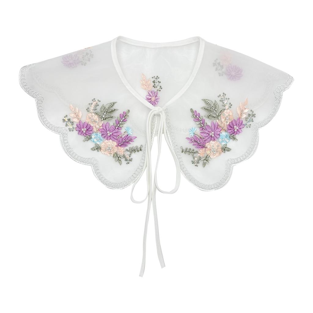 Women Embroidery Fake Collars Cape Scarf Female Blouse Tops Bead False Collar Shawl Neckwear Shirt Detachable Collars Fuax Cols