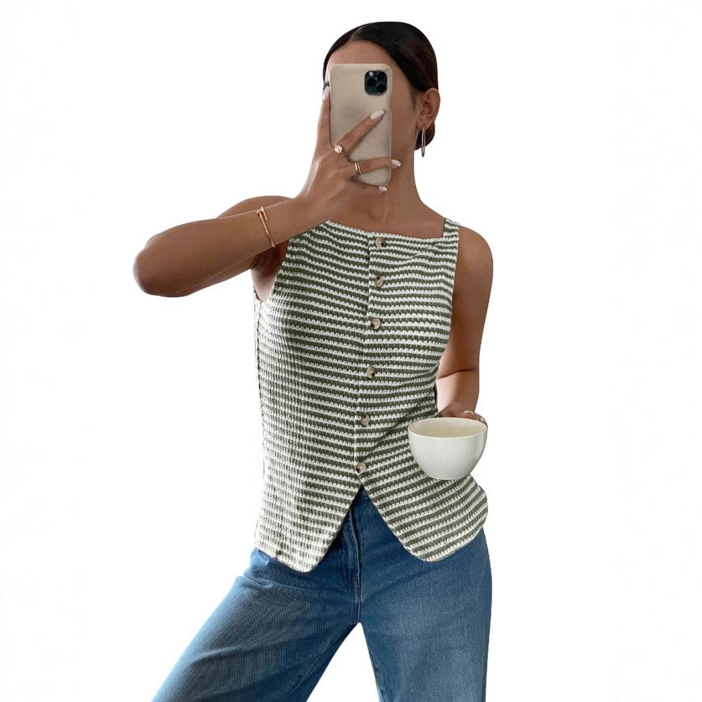 Summer New Women's Casual Button Sleeveless Camisole Tank Top, Leisure