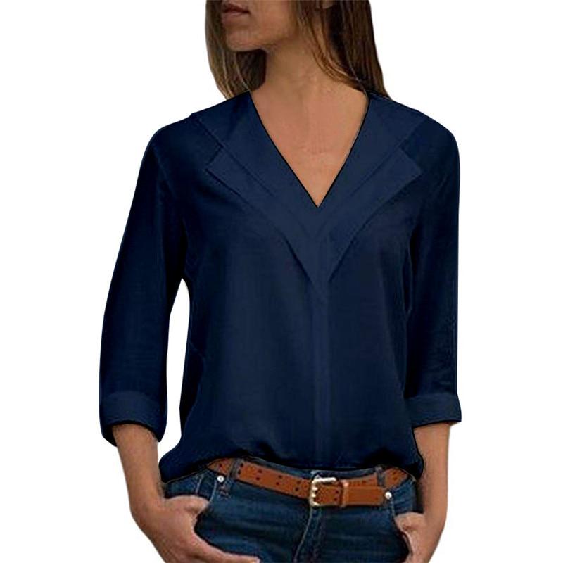 SCIONE Blouse Long Sleeve Autumn Women Shirt V-neck Female Tops Solid Shirt Lady Blouse Shirt