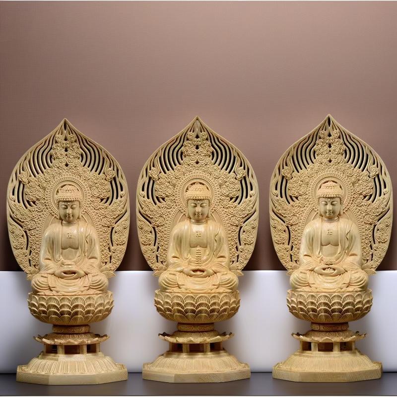 Solid wood carving Lotus Shakyamuni Buddha Statue Handmade- Chinese Buddha statue Suitable for home living room office ornaments