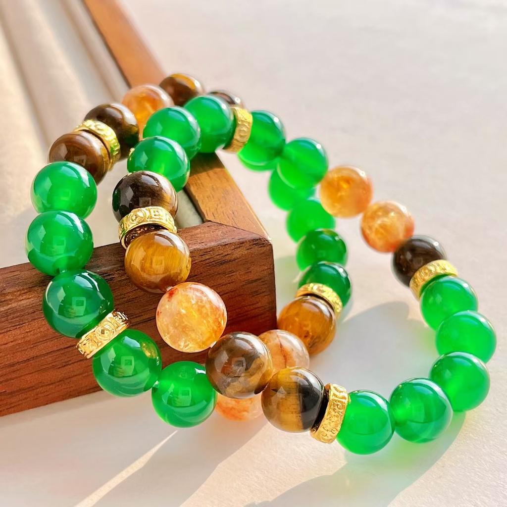 Boutique Design Sense 10Mm Natural Chalcedony Tiger'S Eye Stone Honey Milk Cover Yellow Tower Crystal Bracelet Bracelet