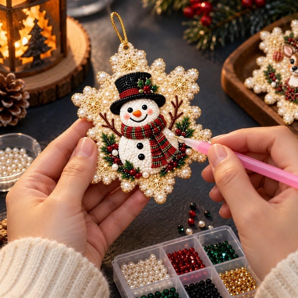 12Pcs Pearl Christmas Wooden Ornament Special-Shaped Gems Hanging Holiday Ornament  Christmas Tree