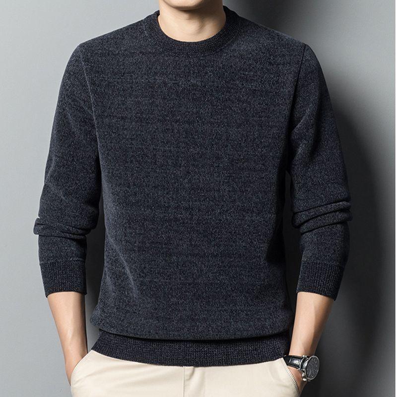 Winter Men's Thickened Velvet Round Neck Long-sleeved Sweater Warm Solid Color Sweater Base