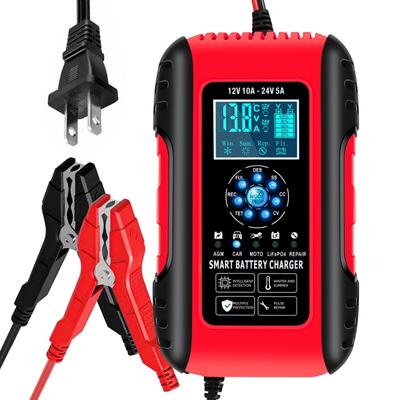 Chargeur de batterie de véhicule électrique de moto de voiture au plomb acide 10A 12/24V Chargeur de batterie pratique à 7 étapes pour indicateur de vitesse de maintien de batterie
