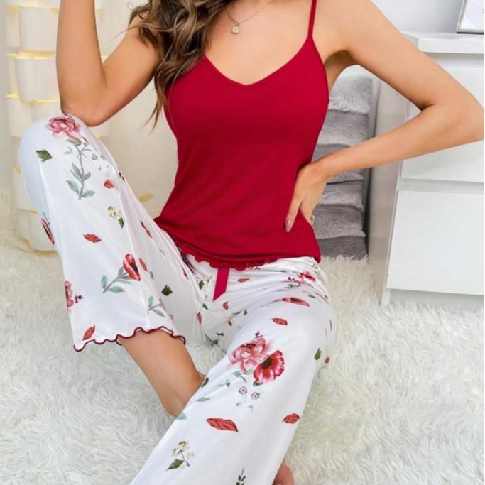 Europe and the United States Hot-selling Love Sexy Loungewear Sling Vest Pajamas Women Can Wear Trousers Set
